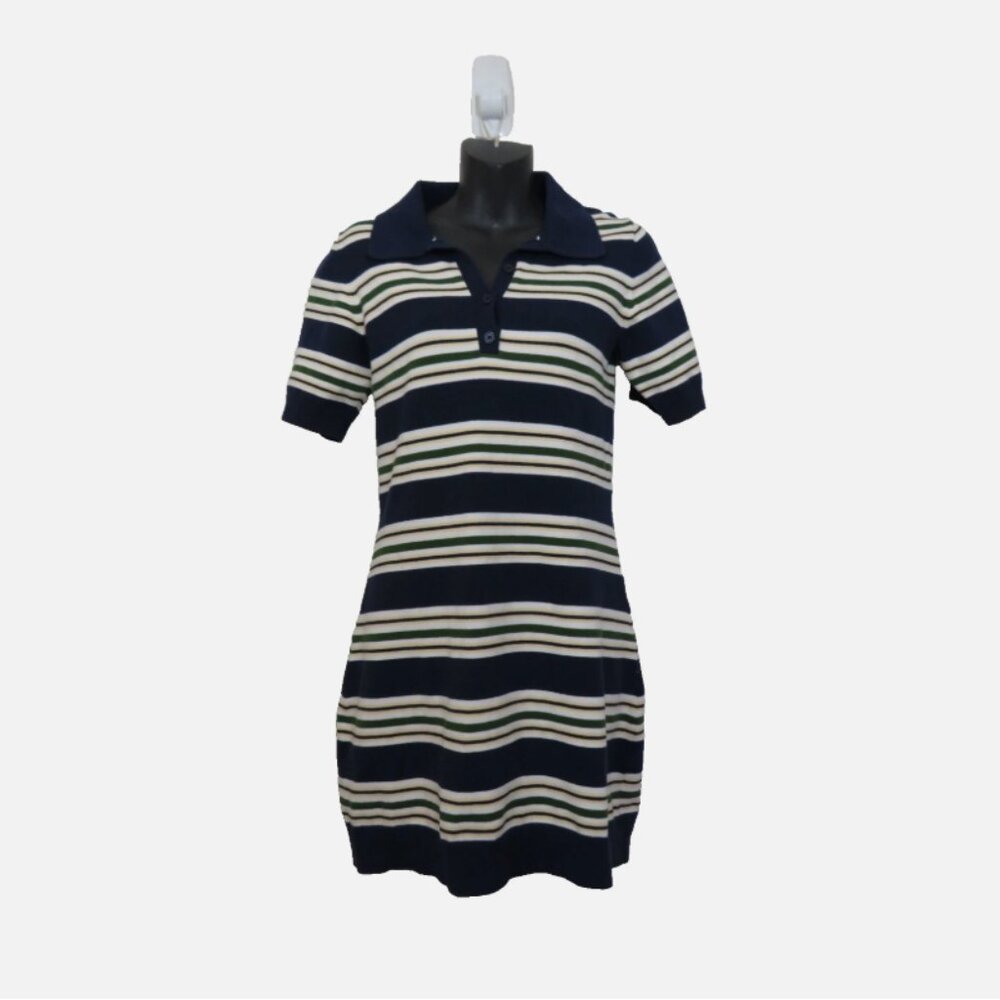 Reformation size XS Striped Short Sleeve Polo Dress Mini Shift Navy